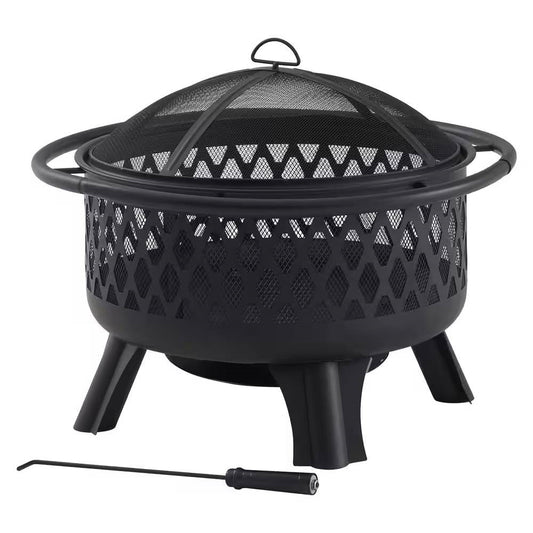 Black Steel Outdoor Fire Pit Grill 30-inch