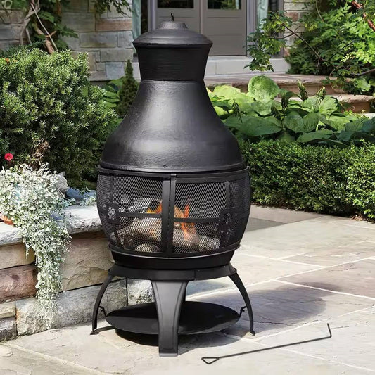 Black Cast Iron and Steel Outdoor Fire Pit Chimenea 45-Inch