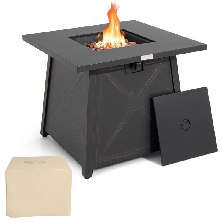 Black Steel Square Portable LP Gas Propane Fire Pit 50,000 BTU