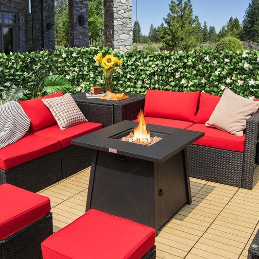 Black Steel Square Portable LP Gas Propane Fire Pit 50,000 BTU