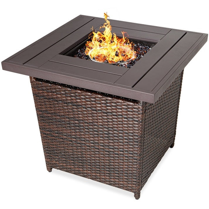 Brown Resin Wicker Fire Pit LP Gas Propane