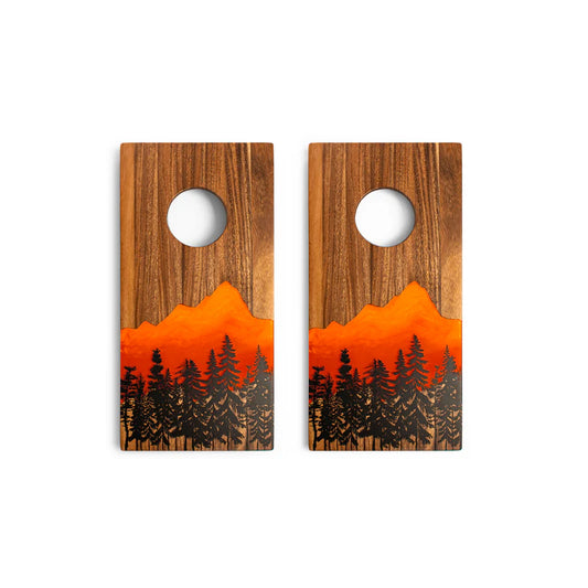 Orange Mountain Epoxy Resin Wood Compact Travel Cornhole Board Set