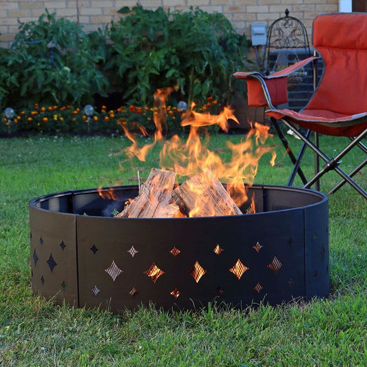 Black Steel Fire Pit Ring Diamond Pattern 36 inch