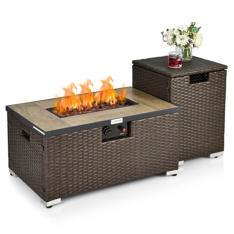 Outdoor Propane Fire Pit with Side Table Tank Holder
