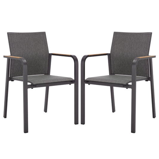Dexter Outdoor Armchair Set of 2 with Teak Arms – Modern Aluminum Patio Chairs