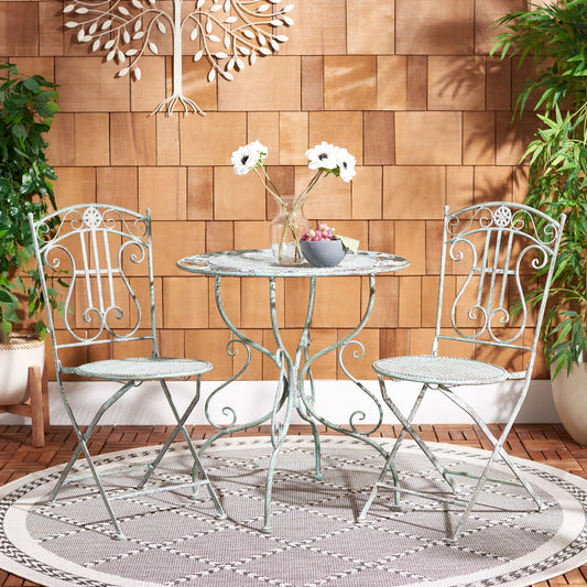 Semly 3 Piece Metal Bistro Set – Antique Scrollwork Table and Chairs