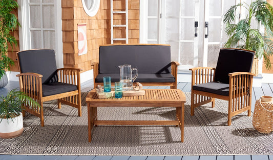 Rocklin 4 Piece Outdoor Living Set – Slatted Acacia Wood Patio Seating