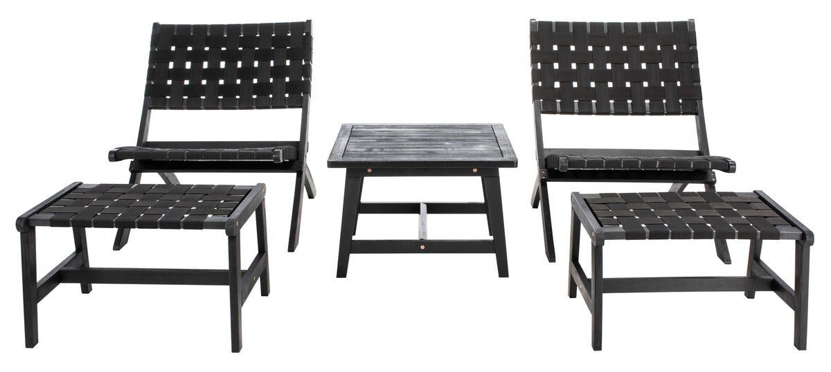 Darryl 3-Piece Outdoor Lounge Set – Acacia Wood Chairs with Ottomans and Side Table