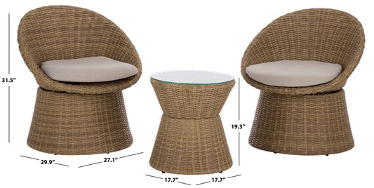 Drew Swivel Bistro Set – 3 Piece Rattan & Metal Outdoor Seating