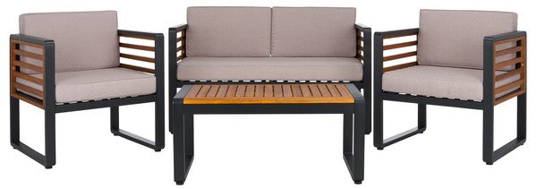 Vesta 4 Piece Outdoor Living Set – Steel & Acacia Wood with Cushions