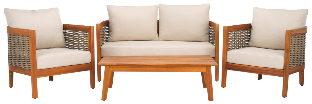 Amanda 4 Piece Outdoor Set – Acacia Wood Patio Lounge with Cushions