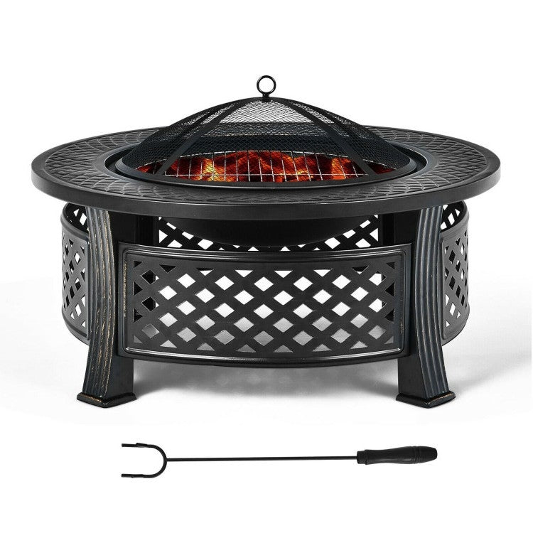 Rustic Steel Outdoor Fire Pit with BBQ Grill