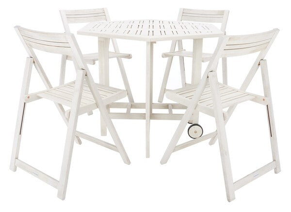 Kerman Foldable Outdoor Dining Set – Acacia Wood Hexagonal Table with 4 Folding Chairs