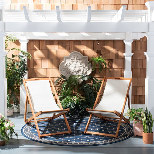 Loren Folding Sling Chair Set of 2 – Natural Eucalyptus Wood Outdoor Chairs