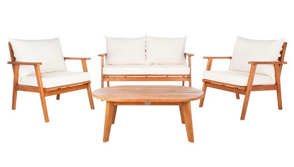 Deacon 4 Piece Outdoor Living Set – Acacia Wood Patio Furniture with Cushions