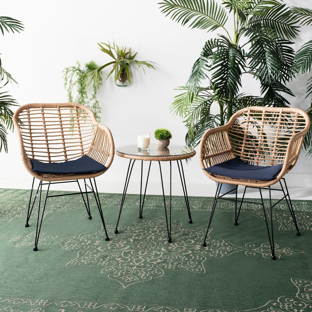 Alton 3-Piece Lounge Set – Modern Rattan Chairs with Hairpin Legs & Accent Table