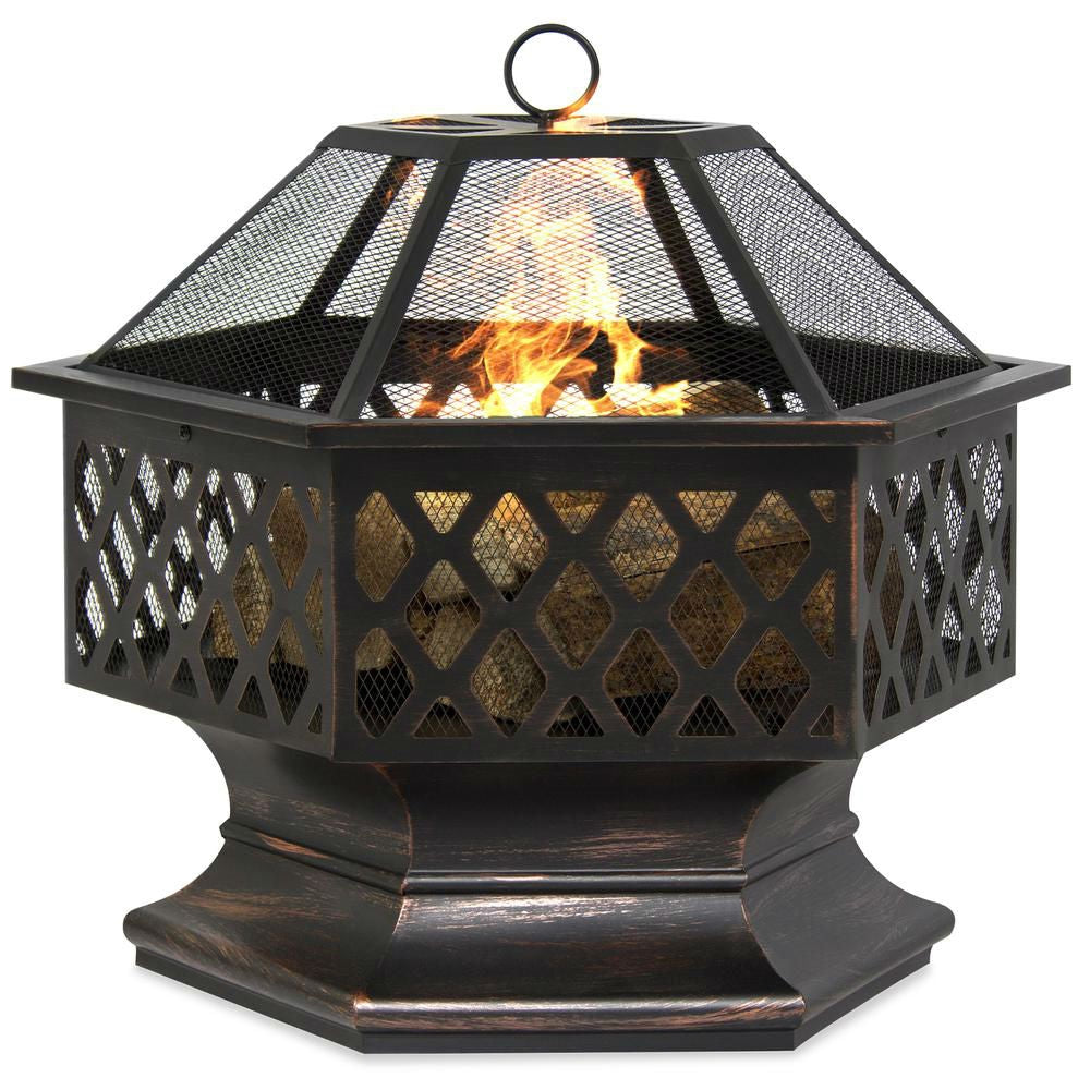 24 Inch Steel Distressed Bronze Lattice Design Fire Pit
