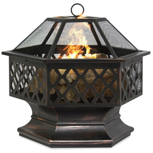 24 Inch Steel Distressed Bronze Lattice Design Fire Pit