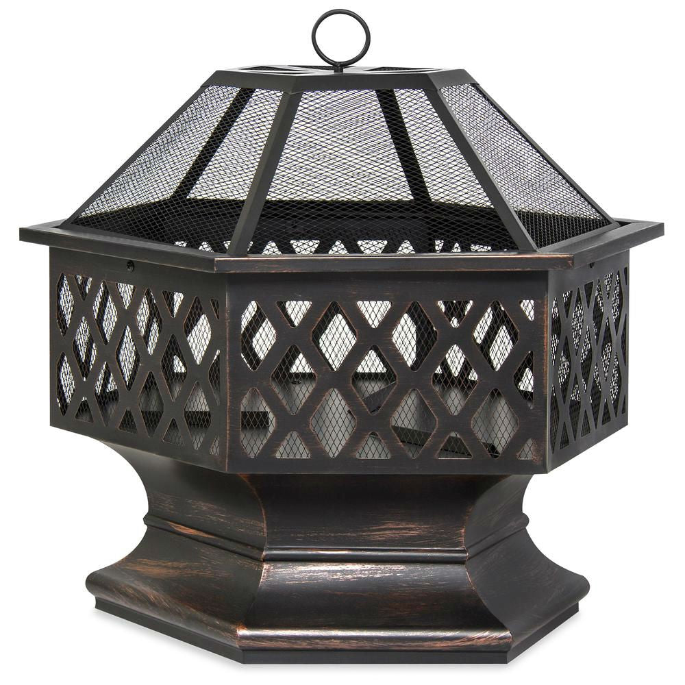 24 Inch Steel Distressed Bronze Lattice Design Fire Pit