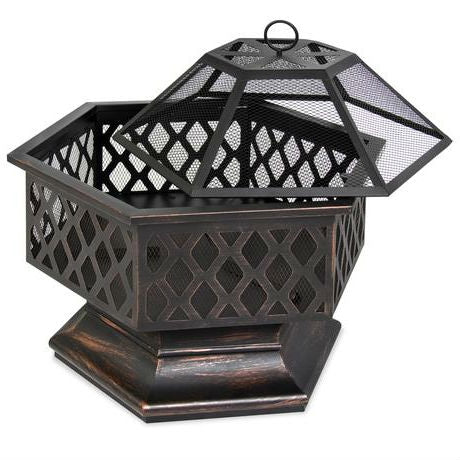 24 Inch Steel Distressed Bronze Lattice Design Fire Pit
