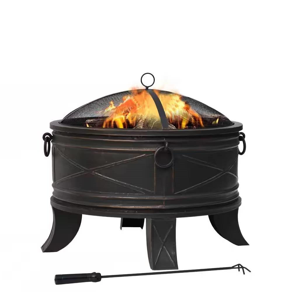 Round Steel Outdoor Fire Pit 26-inch