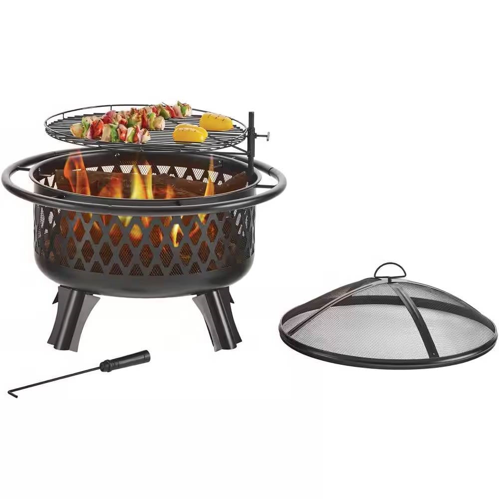 Black Steel Outdoor Fire Pit Grill 30-inch