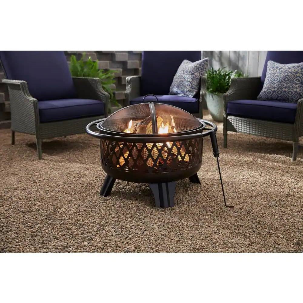 Black Steel Outdoor Fire Pit Grill 30-inch
