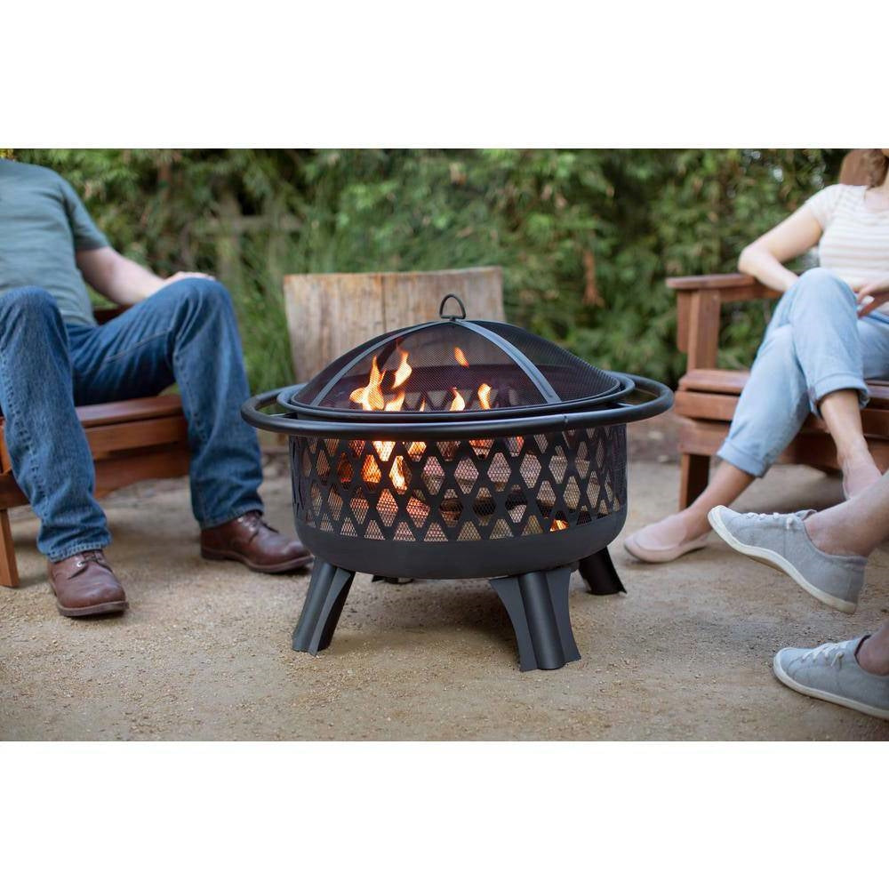 Black Steel Outdoor Fire Pit Grill 30-inch