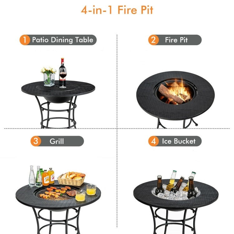 4-in-1 Fire Pit - Grill, BBQ, Ice Bucket & Dining Table