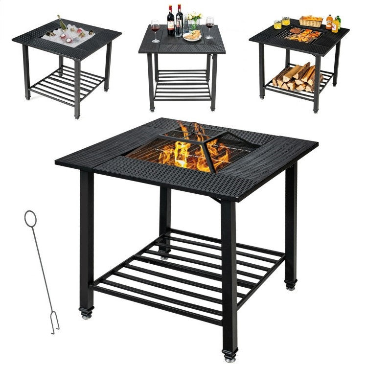 Fire Pit Grill BBQ Ice Bucket Dining Table 4-1 Square