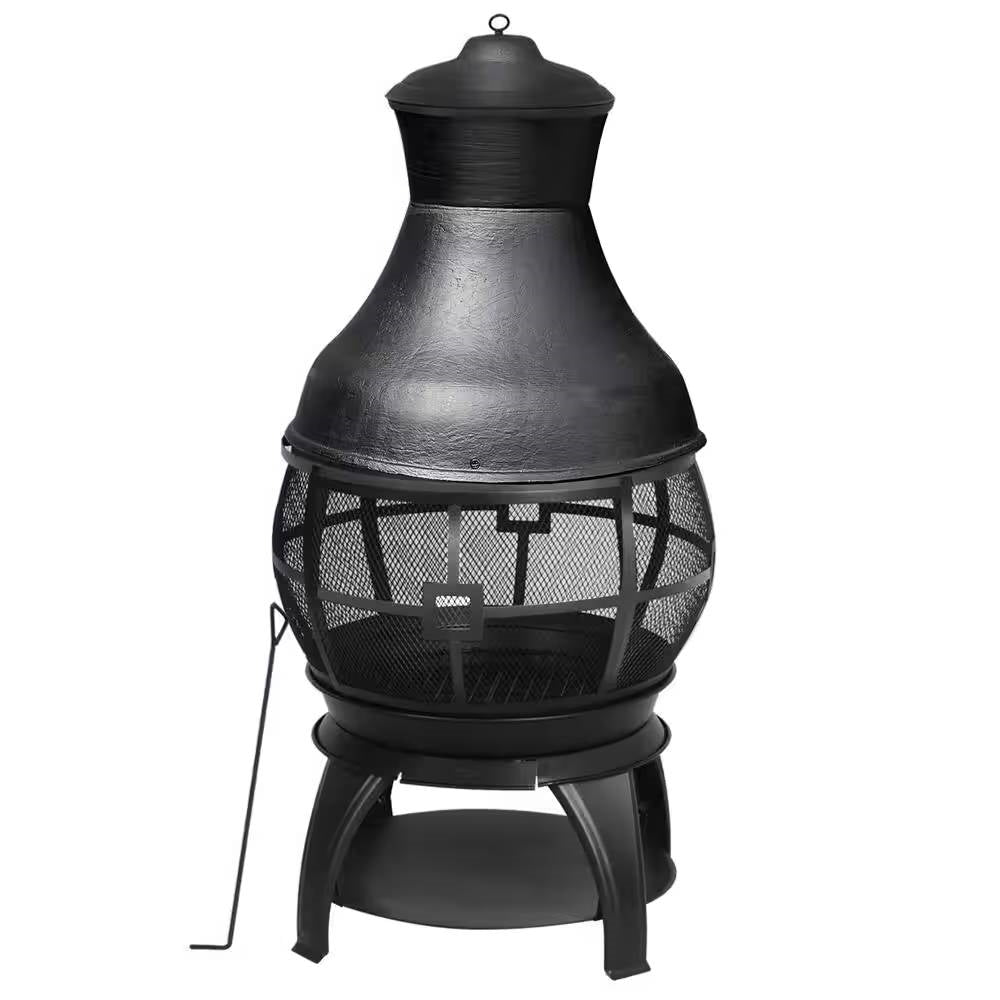 Black Cast Iron and Steel Outdoor Fire Pit Chimenea 45-Inch