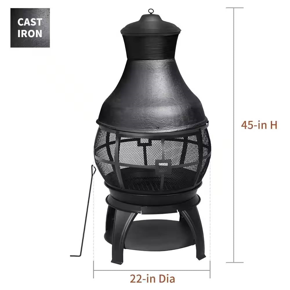 Black Cast Iron and Steel Outdoor Fire Pit Chimenea 45-Inch