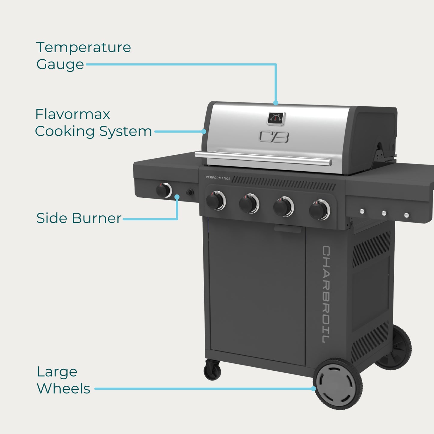 FlavorMax™ 4 Burner Gas Grill Cabinet with Side Burner