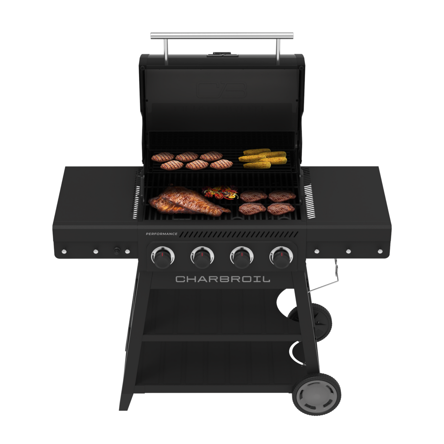 FlavorMax™ 4 Burner Cart Gas Grill – w/ SS Knobs and Handles