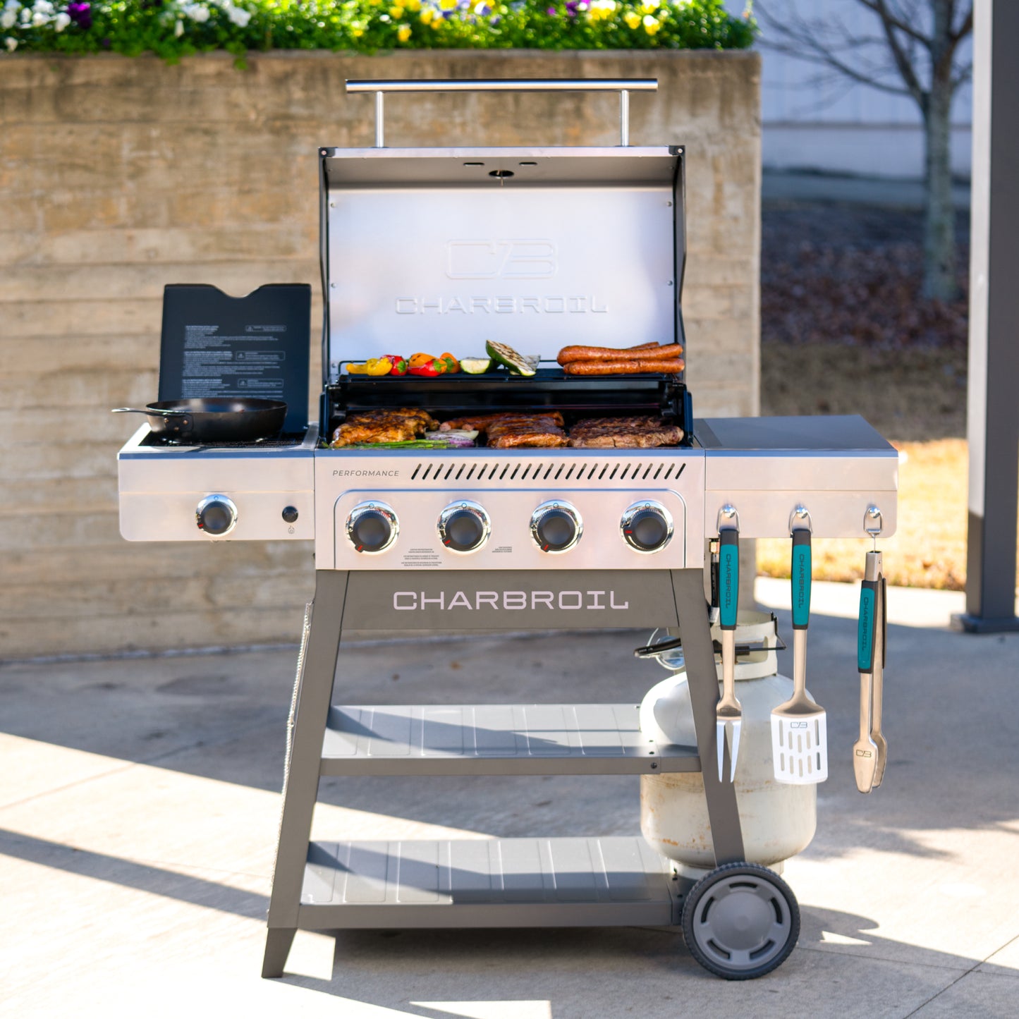 FlavorMax™ 4 Burner Cart Gas Grill with Side Burner