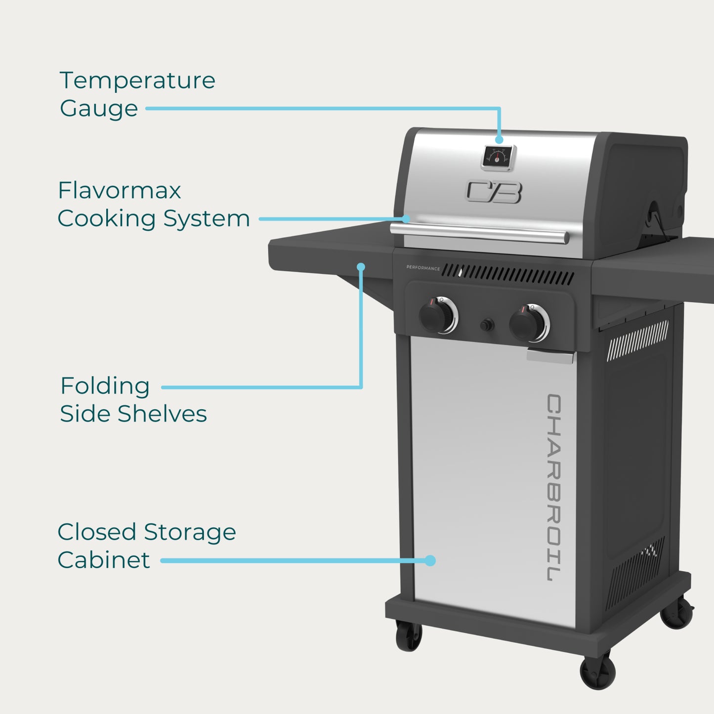 FlavorMax™ 2 Burner Gas Grill Cabinet with Foldable Side Shelves