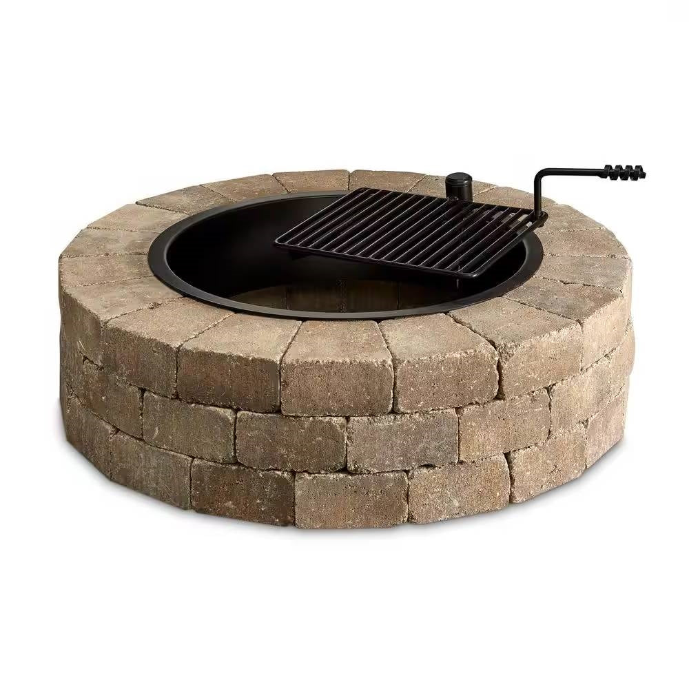 Outdoor Round Concrete Block Stone Fire Pit Kit 48-Inch