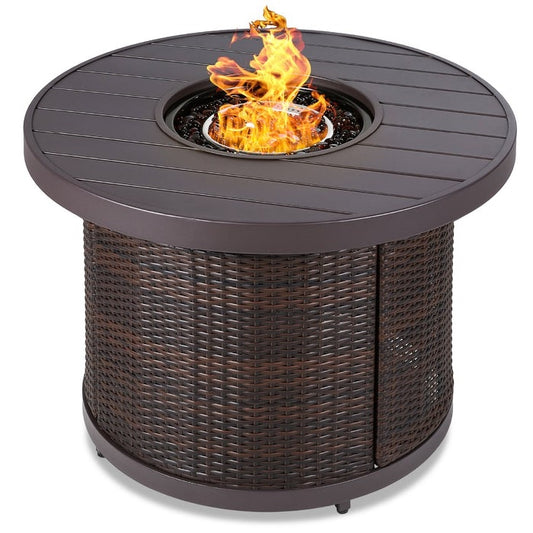 Brown Wicker Round LP Gas Propane Fire Pit