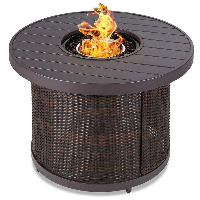 Brown Wicker Round LP Gas Propane Fire Pit