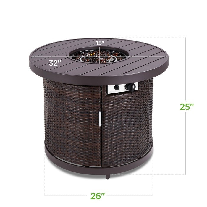 Brown Wicker Round LP Gas Propane Fire Pit
