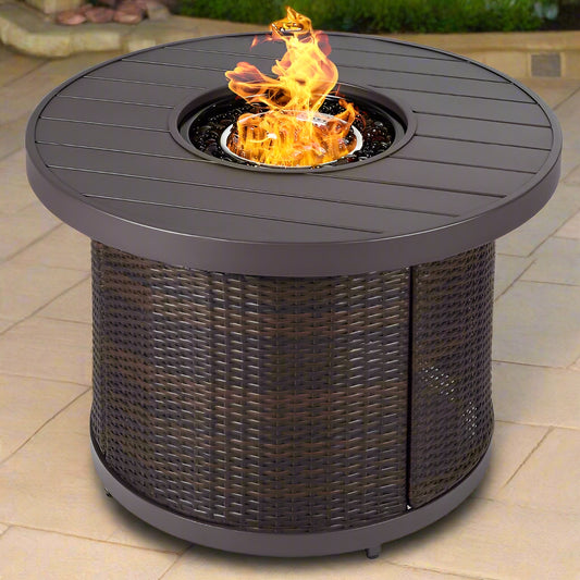 Brown Wicker Round LP Gas Propane Fire Pit