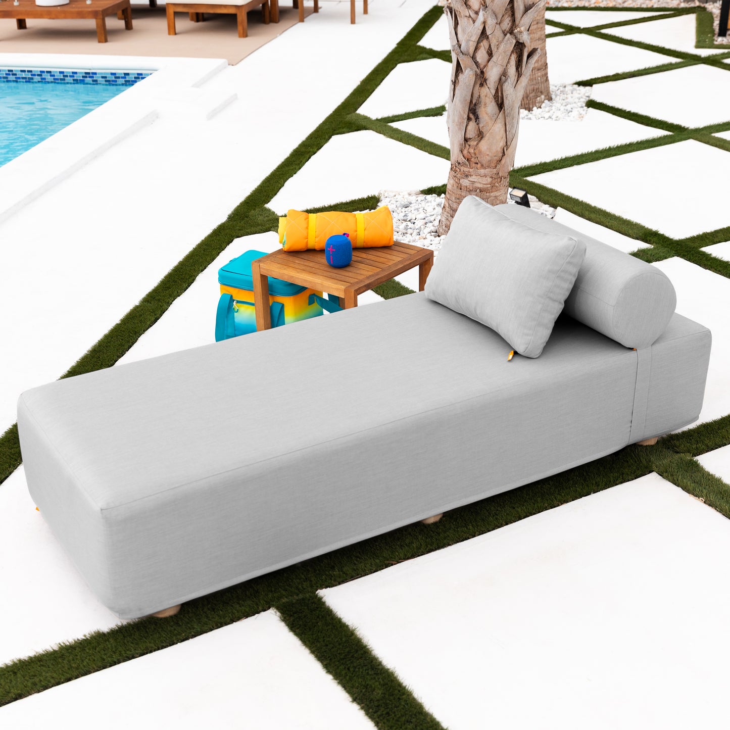 Alvy Outdoor Sun Lounger with Hevea Wood Feet