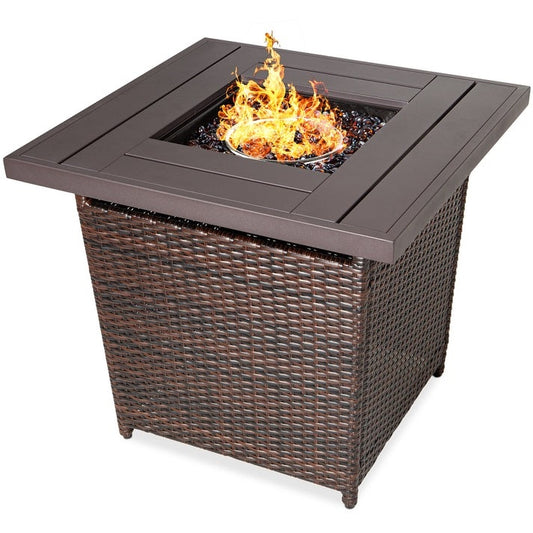 Brown Resin Wicker Fire Pit LP Gas Propane
