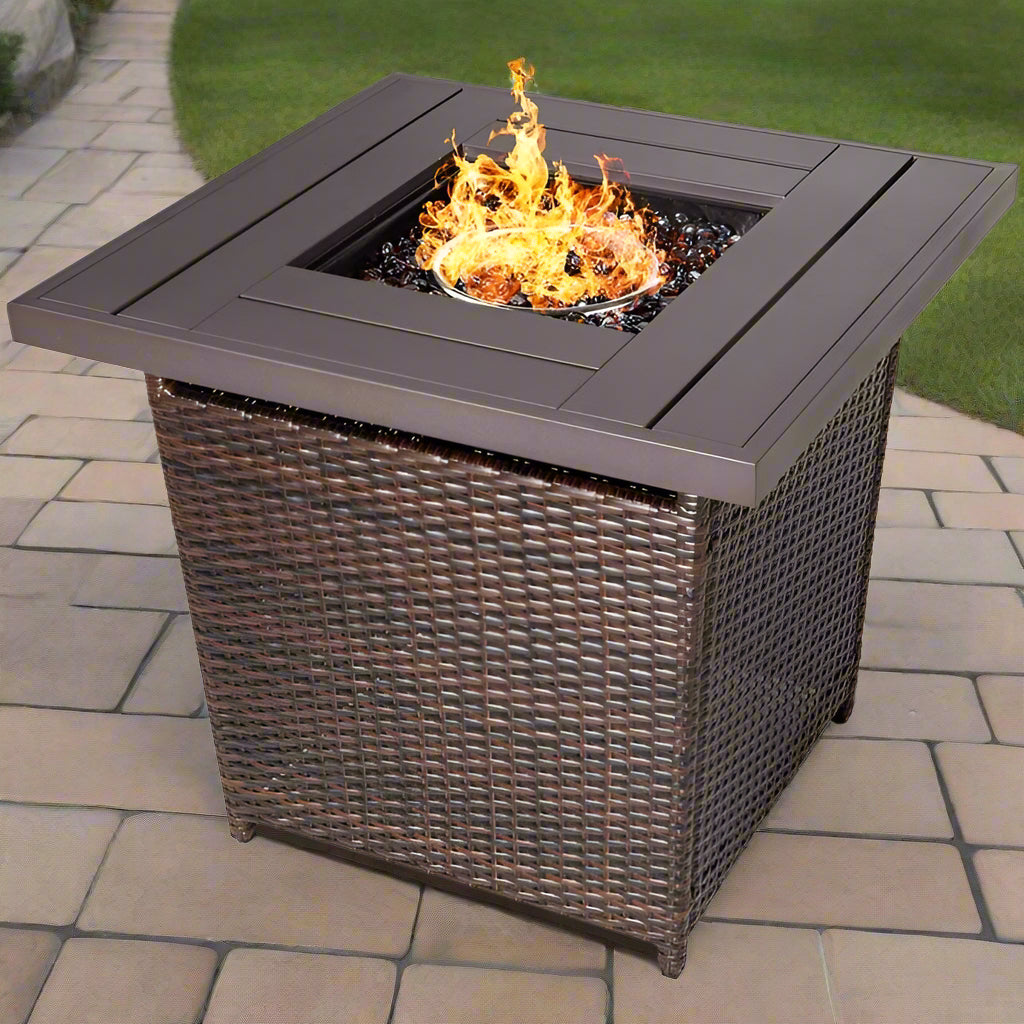 Brown Resin Wicker Fire Pit LP Gas Propane