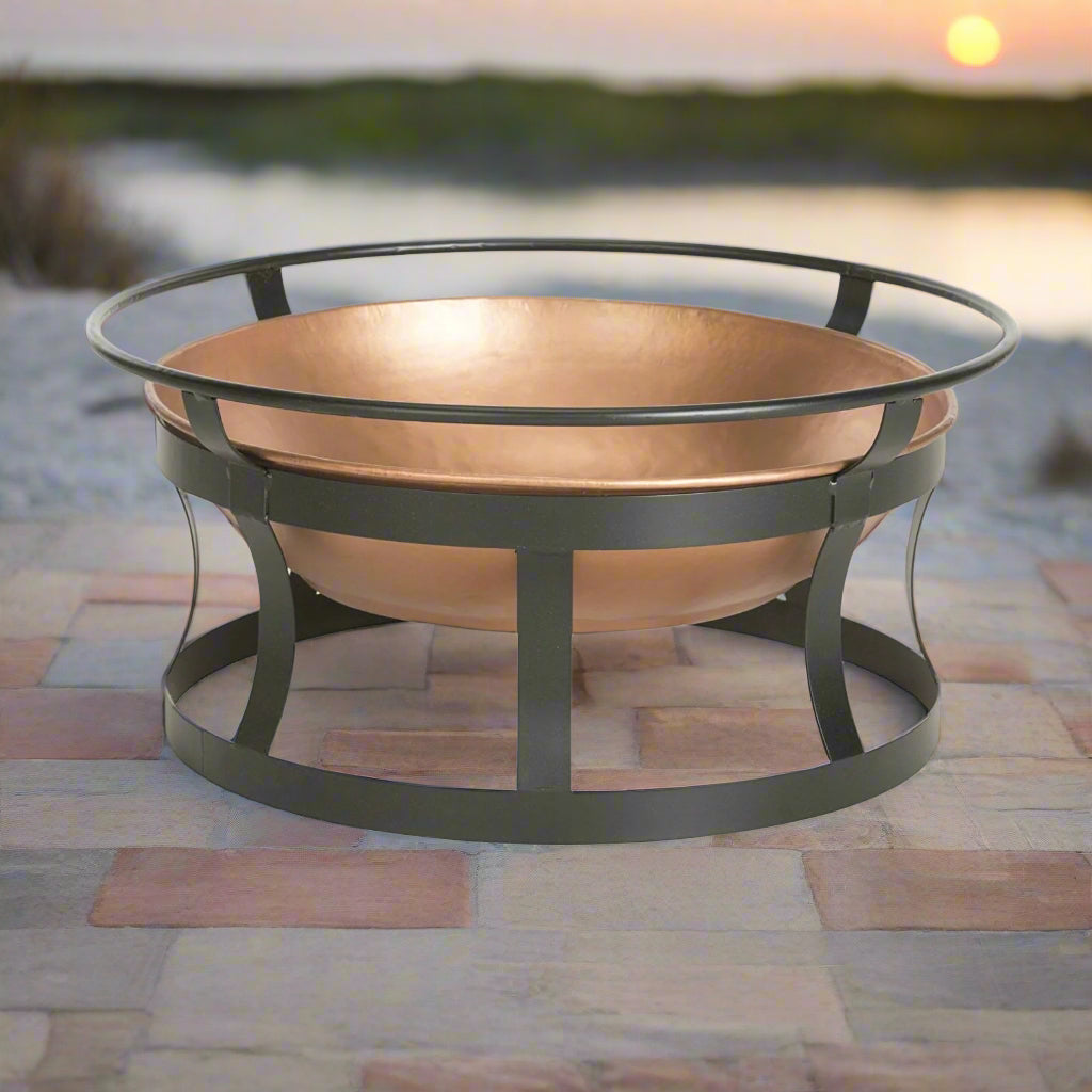 Copper Finish Fire Pit with Black Iron Stand