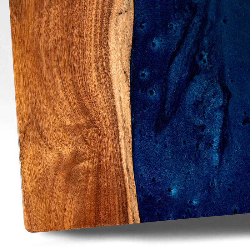 The River Epoxy Resin with Live Edge Acacia Pathfinder ART Cornhole Boards - Sapphire