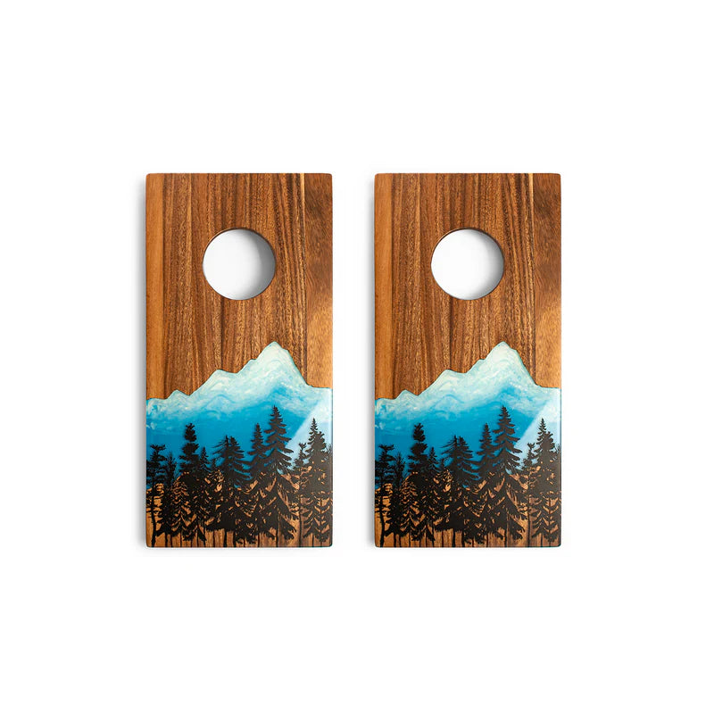 Blue Mountain Epoxy Resin Wood Compact Travel Cornhole Board Set