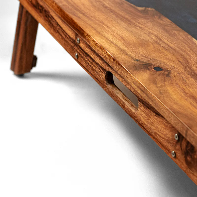 The River Epoxy Resin with Live Edge Acacia Pathfinder ART Cornhole Boards - Sapphire