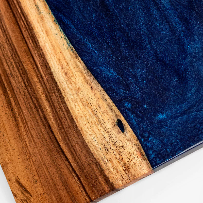 The River Epoxy Resin with Live Edge Acacia Pathfinder ART Cornhole Boards - Sapphire