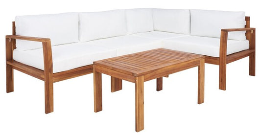 Endelia Outdoor Living Set – Natural Wood with Beige Cushions
